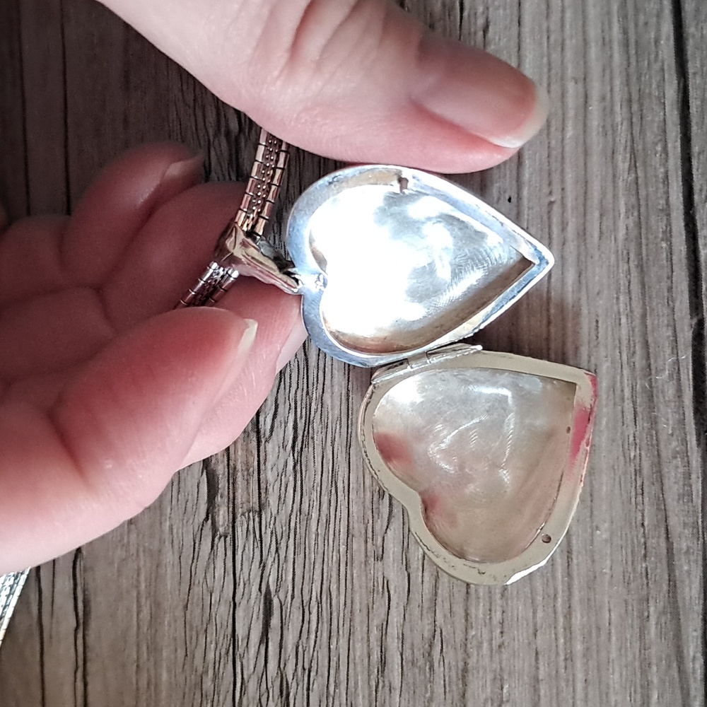 Sterling Silver Heart Locket Choker - Picture 4 of 8
